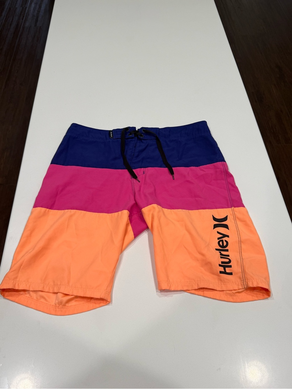 Hurley Boys Board Shorts Colorblock Drawstring Blue Pink Orange Size 16/28
